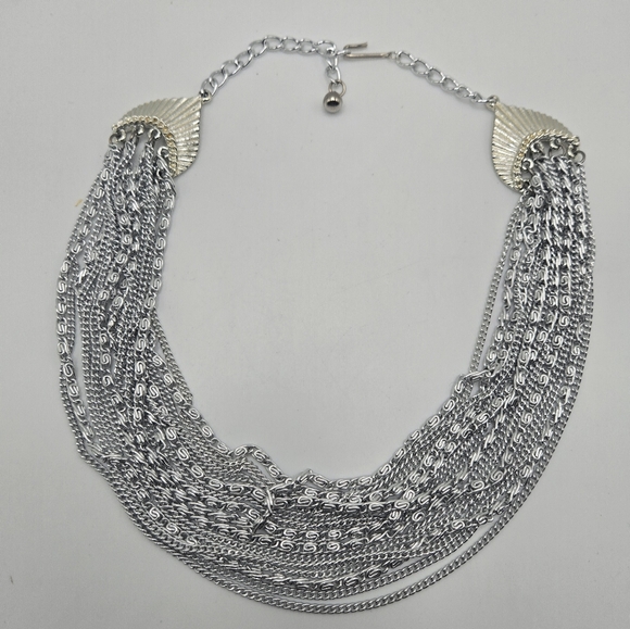 Art Arthur Pepper Necklace Silver Tone Multi Strand Chain Link - Picture 4 of 6